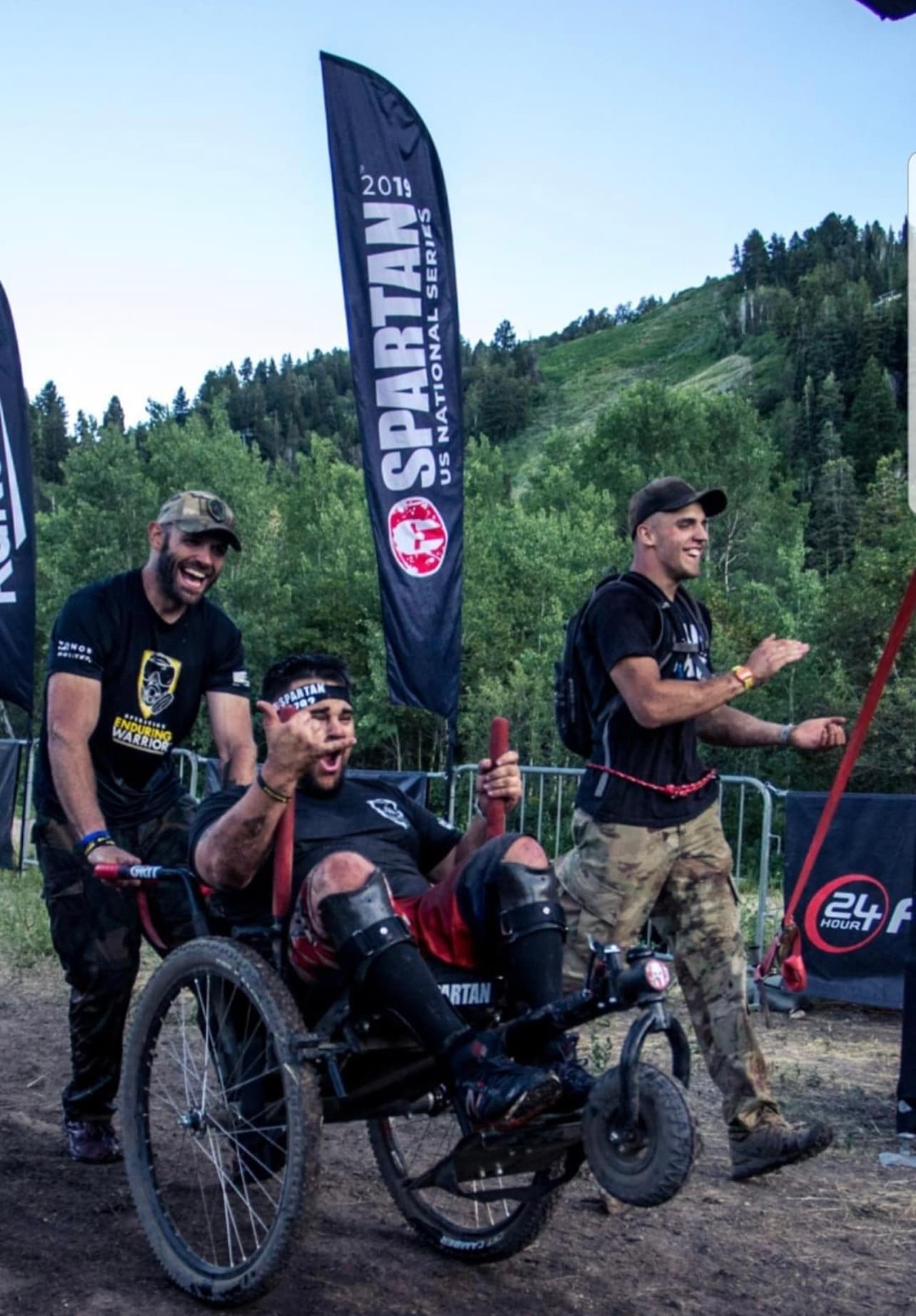 Christopher Wolff crossing the finish line at a Spartan race.